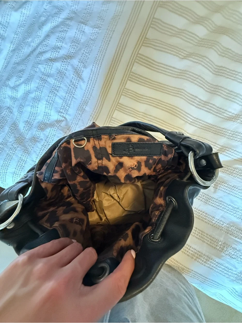 b. makowsky Black Leather Tassel Hobo Shoulder Bag